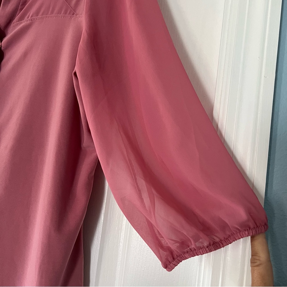 Atelier 29 Pink Button-Up Blouse Sheer Sleeve and Neckline Size Medium - Picture 3 of 10